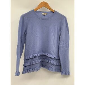 Tyler Boe Cashmere Sweater Women‎ Small Pullover Blue Ruffle Bottom Long Sleeve